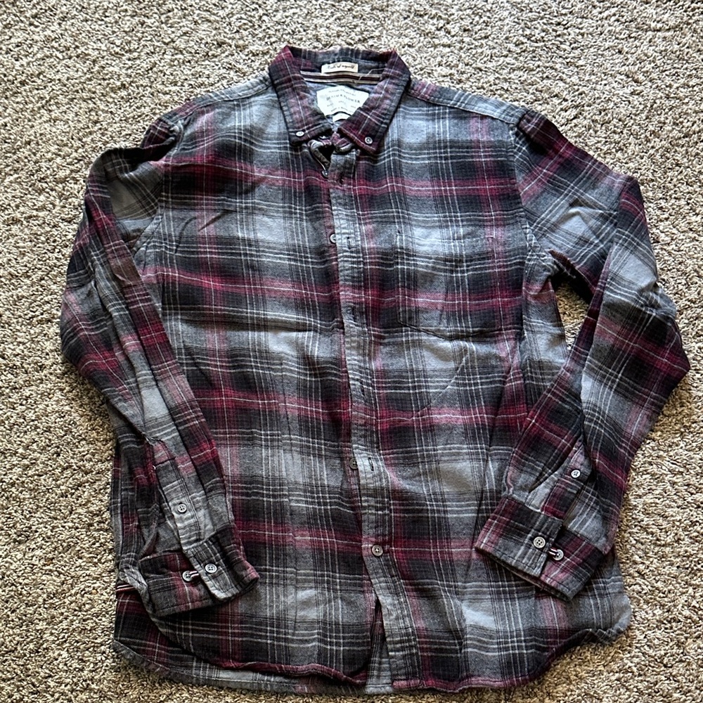 Denim & Flower Gray and Red Plaid Shirt